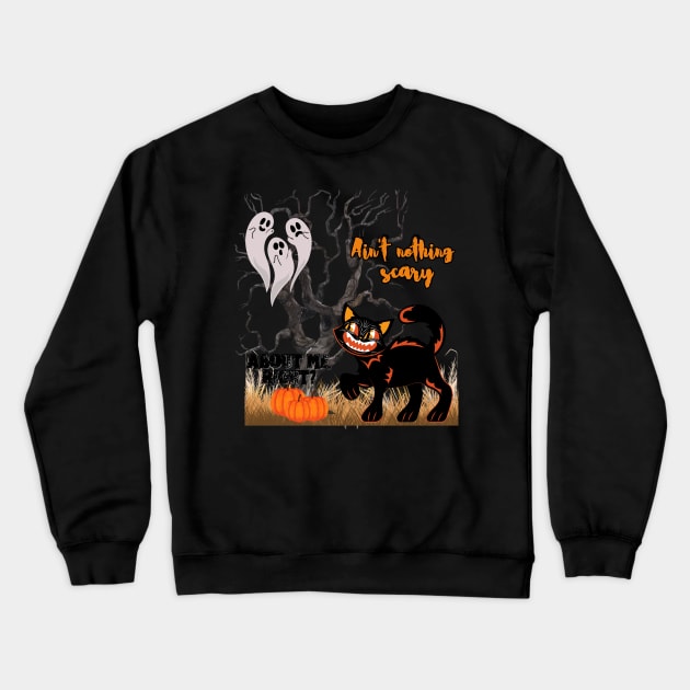 Scary black cat, cute ghosts Crewneck Sweatshirt by Sardonic Neko